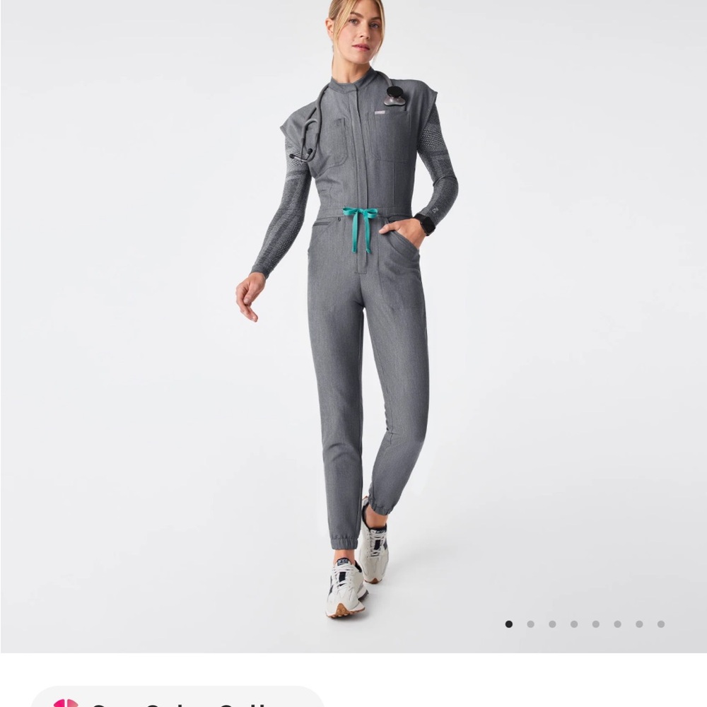 Figs Gray Rafaela Jumpsuit with Teal Drawstring